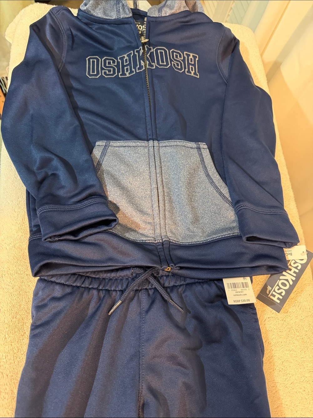 OshKosh B'gosh Navy Blue Hooded Zip Jacket with Drawstring Joggers B5